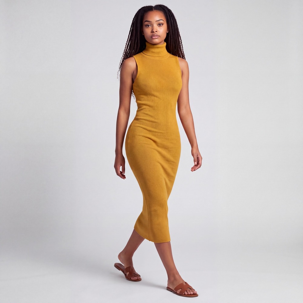 NEW NWT Timing Mustard Yellow Gold Sleeveless Bodycon Midi Dress S Layering fall